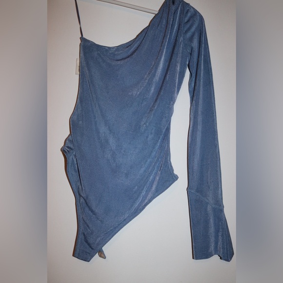 Alix NYC Designer | One Shoulder Blue Bodysuitt Size Medium - Picture 8 of 8